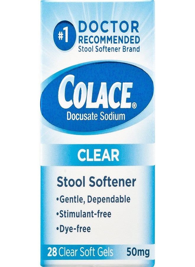 Colace Clear Stool Softener, 50mg Soft Gels 28 Count, Docusate Sodium Stool Softener for Gentle, Dependable Relief, Doctor Recommended - Image 1